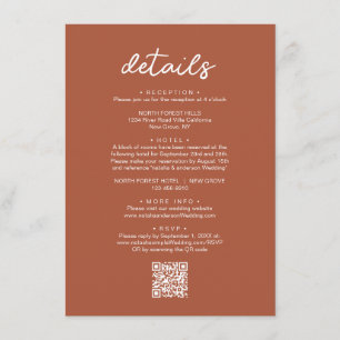 Simple Terracotta Script QR Code Wedding Detail Enclosure Card