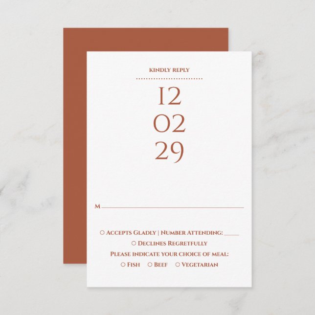 Simple Terracotta Special Date Wedding RSVP Card (Front/Back)