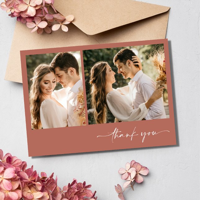 Simple Terracotta Two Photo Wedding Thank You  (Simple Terracotta Two Photo Wedding Thank You Card)