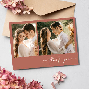 Simple Terracotta Two Photo Wedding Thank You  Card