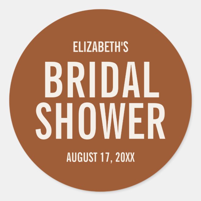 Simple Terracotta Typography Bridal Shower Classic Round Sticker (Front)