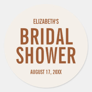 Simple Terracotta Typography Bridal Shower Classic Round Sticker