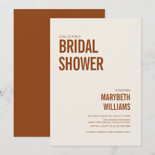 Simple Terracotta Typography Bridal Shower Invitation