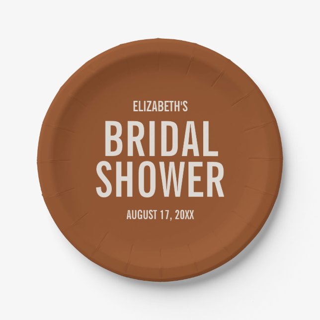 Simple Terracotta Typography Bridal Shower Paper Plate (Front)