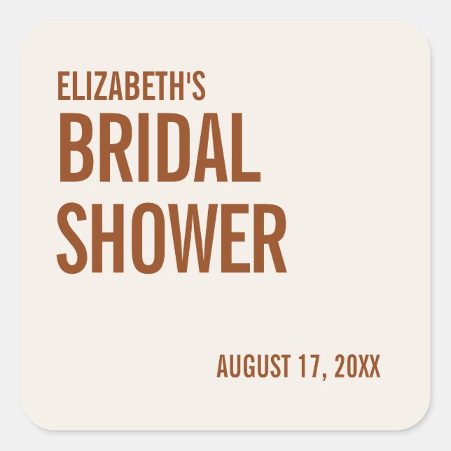Simple Terracotta Typography Bridal Shower Square  Square Sticker (Front)