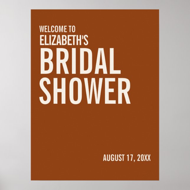 Simple Terracotta Typography Bridal Shower Welcome Poster (Front)