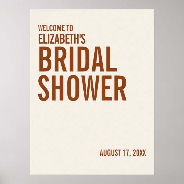 Simple Terracotta Typography Bridal Shower Welcome Poster (Front)