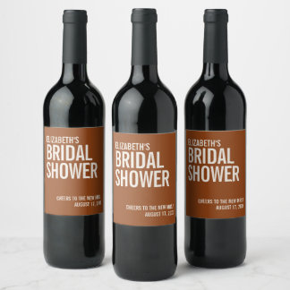 Simple Terracotta Typography Bridal Shower Wine Label