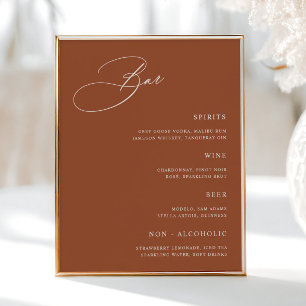 Simple Terracotta Wedding Bar Menu Poster