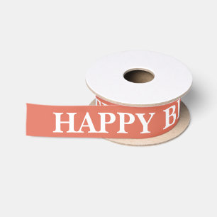 Simple Terracotta & White Birthday Wish Satin Ribbon