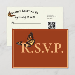Simple Terracotta with Monarch Butterfly QRC RSVP  Card