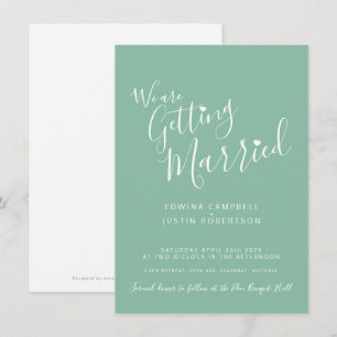 Simple text and heart green white wedding invites