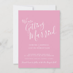 Simple text and heart pink white wedding invites