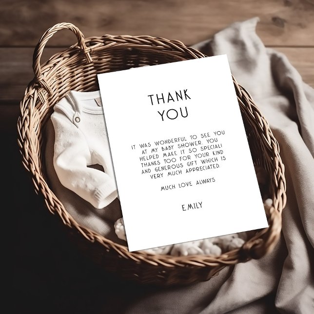 Simple Text Black White Baby Shower Thank You Card (Available digitally and printed)