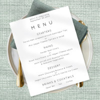 Simple Text Black White or Any Colour Wedding Menu