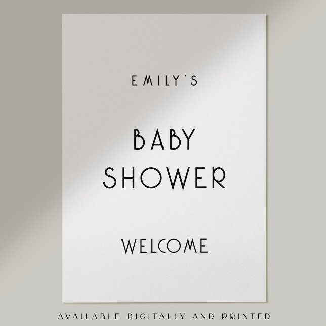 Simple Text Black White Welcome Baby Shower Poster (Available digitally and printed)