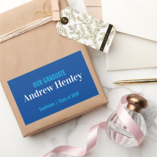 Simple Text Blue and White Graduation Party Favour Rectangular Sticker