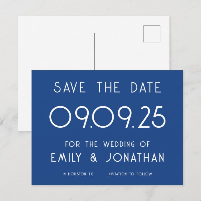 Simple Text Blue Wedding Save the Date Announcement Postcard (Front/Back)