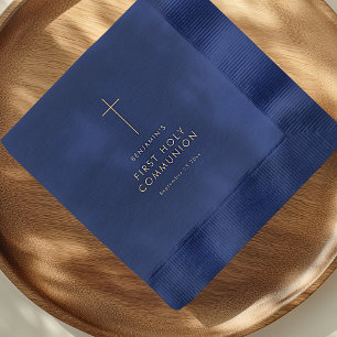 Simple Text Cross First Holy Communion Foil Napkins