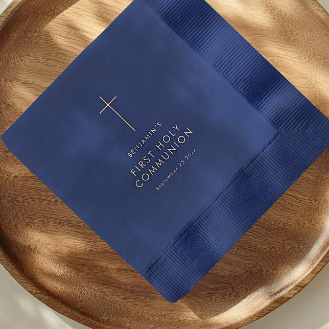 Simple Text Cross First Holy Communion  Foil Napkins (Creator Uploaded)
