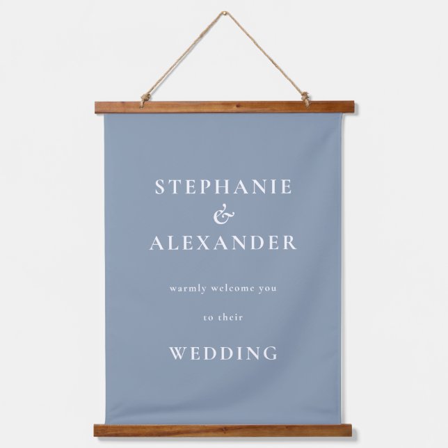 Simple Text Dusty Blue Welcome Wedding  Hanging Tapestry (Front)