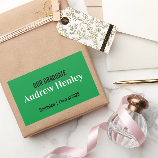 Simple Text Green Graduation Party Favour Rectangular Sticker (Gifting)