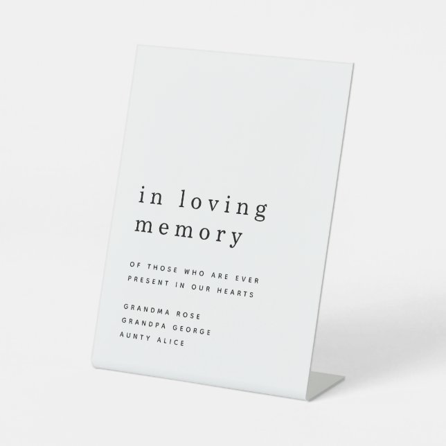 Simple Text In Loving Memory Wedding Pedestal Sign (Front)