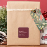 Simple Text Name Merry Christmas White Burgundy Square Sticker<br><div class="desc">Simple Text Name Merry Christmas White Burgundy. Classy contemporary style for your holiday gift wrapping,  with your greeting larger in stylish lowercase with your names beneath. Easily personalise the text to your own details. Fully customisable.</div>