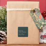 Simple Text Name Merry Christmas White Green Square Sticker<br><div class="desc">Simple Text Name Merry Christmas White Dark Green. Classy contemporary elegance for your holiday gift wrapping,  with your greeting larger in stylish lowercase with your names beneath. Easily personalise the text to your own details. Fully customisable.</div>