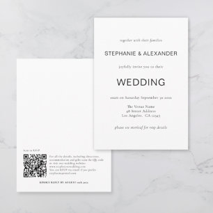Simple Text Only QR Code Black White Wedding Invit Invitation
