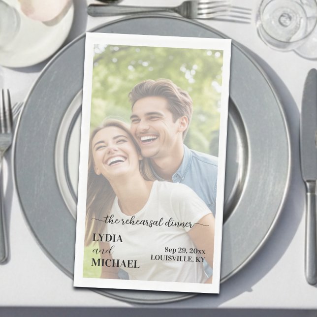 Simple Text Overlay Photo Rehearsal Dinner Napkin (Creator Uploaded)