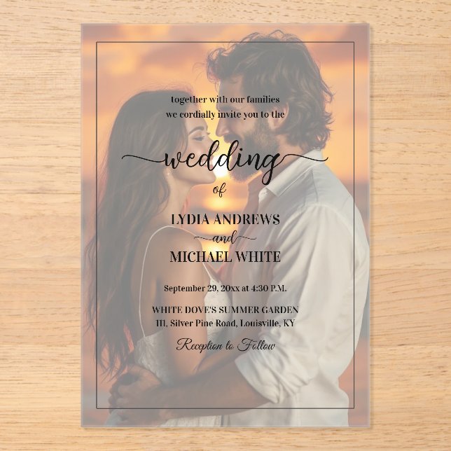 Simple Text Overlay Photo Wedding Acrylic Invitations (Front)