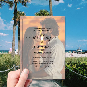 Simple Text Overlay Photo Wedding Acrylic Invitations