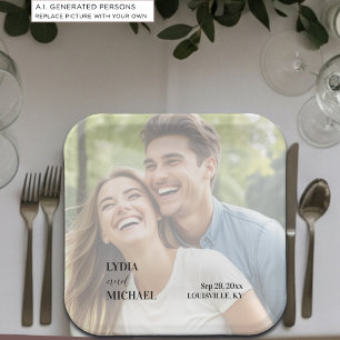 Simple Text Overlay Photo Wedding Paper Plate
