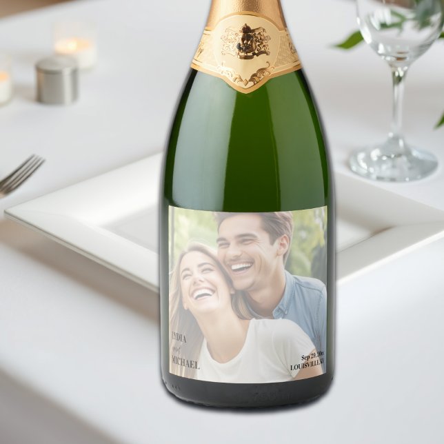 Simple Text Overlay Photo Wedding Sparkling Wine Label (Creator Uploaded)