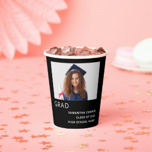 Simple Text Photo 2022 Graduation Black Paper Cups