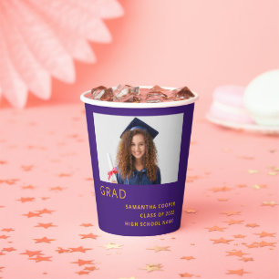 Simple Text Photo 2022 Graduation Purple Yellow Paper Cups