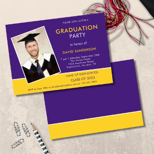 Simple Text Photo Yellow Purple 2024 Graduation Invitation