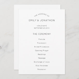 Simple Text Wedding Program Black White