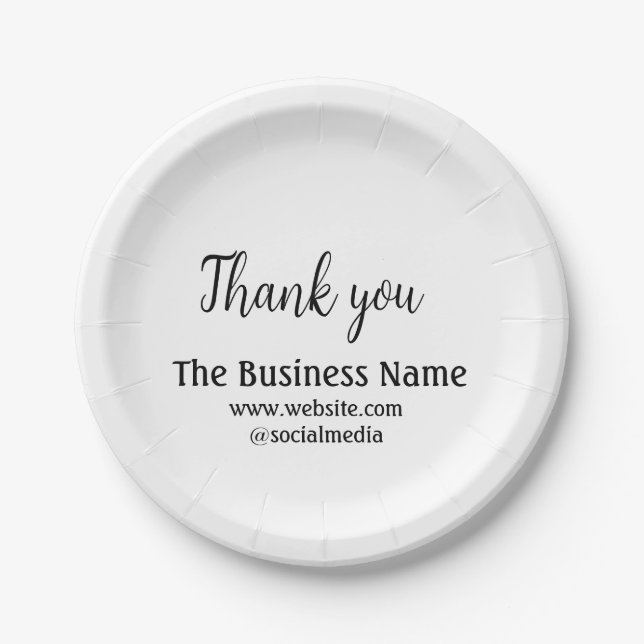 Simple thank you add business name details text  t paper plate (Front)