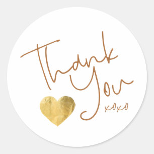 Simple Thank You Copper + Gold Heart Hand Written Classic Round Sticker