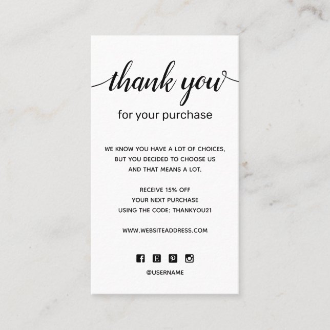 Simple Thank you For your Purchase Add Logo Business Card (Front)