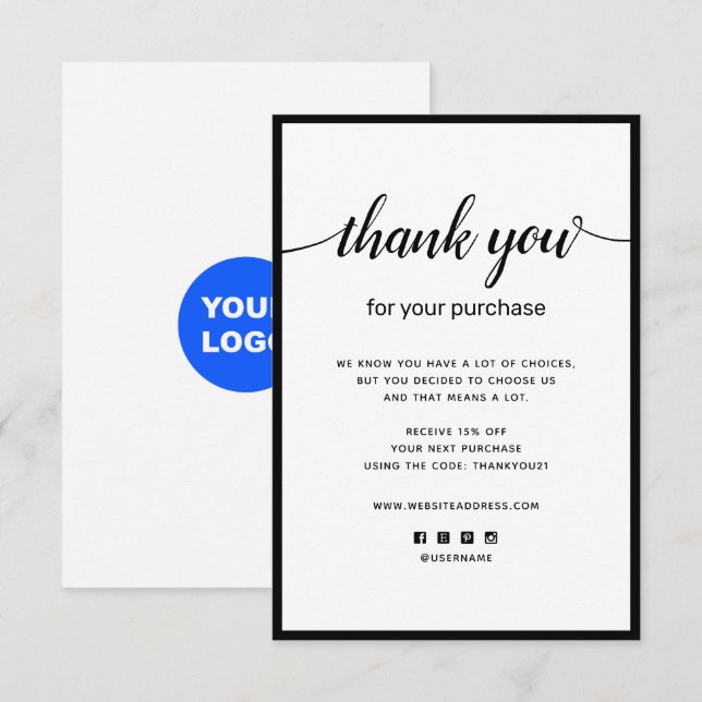 Simple Thank you For your Purchase Note Card (Front/Back)