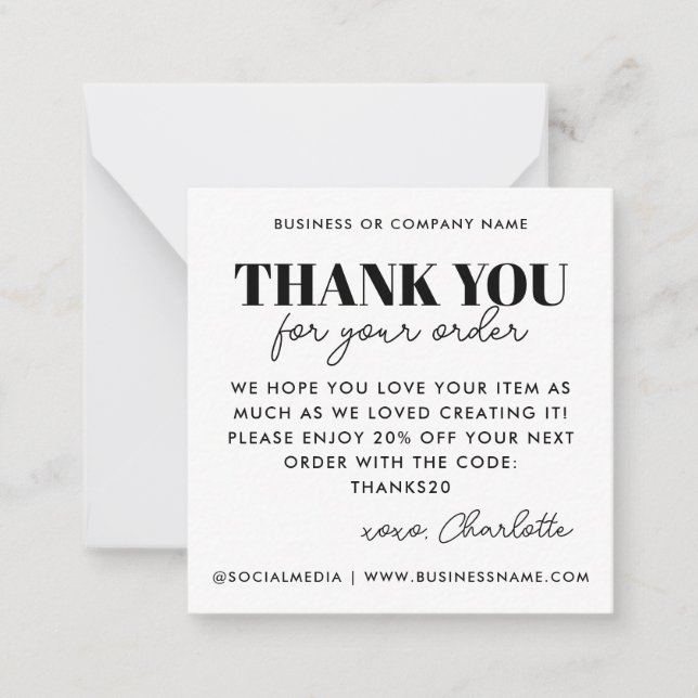 Simple Thank You Heart Care Instruction Business Card (Front)