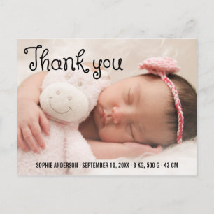 Simple Thank You Photo Birth Announcement Postcard