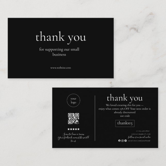 Simple Thank You QR Discount Card Black (Front/Back)