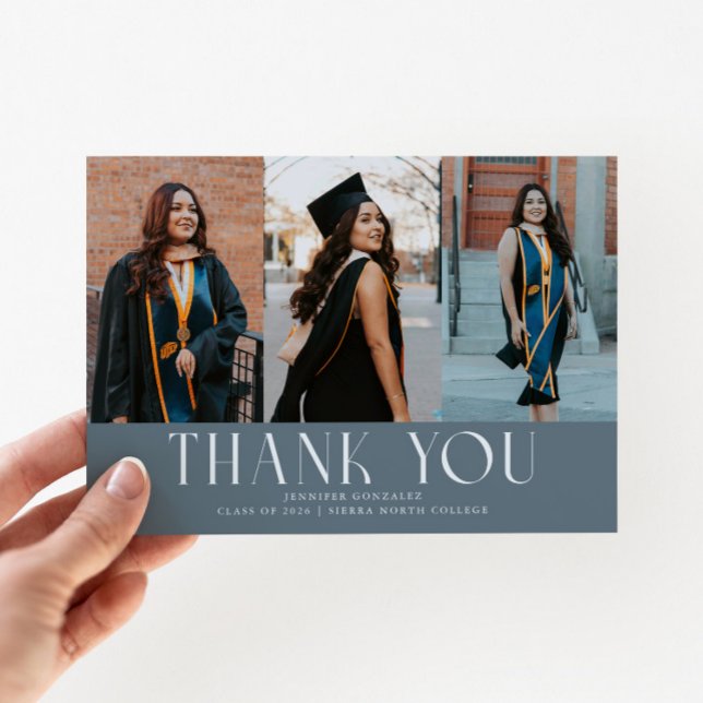 Simple Thank You Slate Blue Grad Multi Photo Announcement (Creator Uploaded)