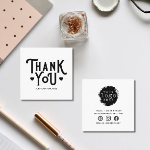 Simple Thank You Small Business Heart Square Business Card
