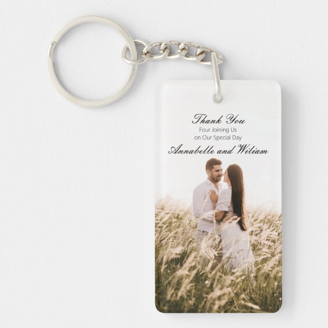 Simple Thank You Wedding Favour Photo of Couple Ke Key Ring (Front)
