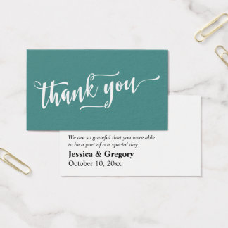 Simple Thank You White Script on Teal Favour Tag